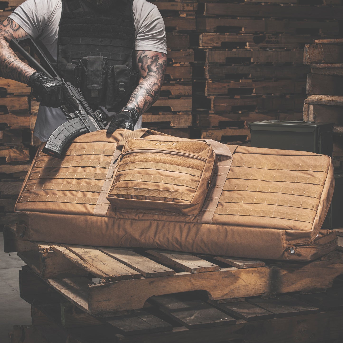 TRT 42" Soft Double Rifle Case w/ Molle, Coyote